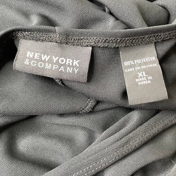 New York & Company Black V-Neck Draped Faux Belt Wrap Dress Size XL - Picture 4 of 7